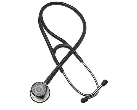 Black stethoscope on a white background