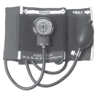 Blood pressure monitor with cuff on a white background