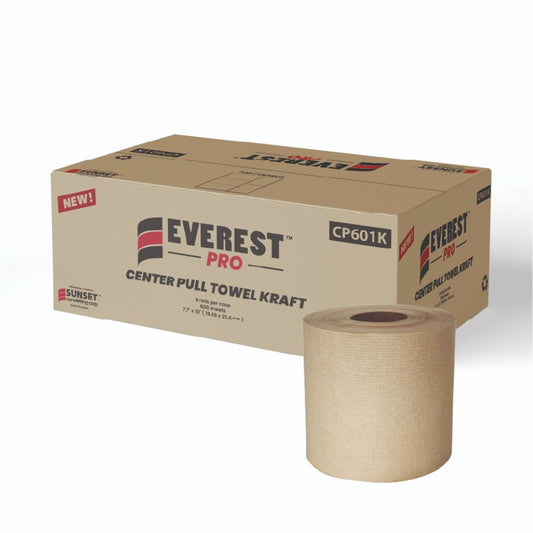 Everest Pro ™ Kraft Center Pull Towel, 6000 Sheets, 2-Ply, 7.65" x 500' - Case of 6 Rolls