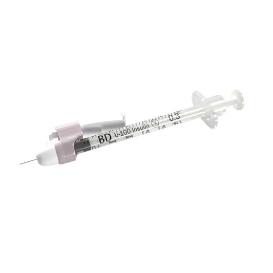 Embacta SafetyGlide™ Insulin Syringe with Permanently Attached Needle, 3/10mL,31 OD, 5/16"
