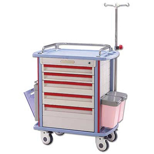 Solic F45-1 EMS Crash Cart, 5 Drawers 32"L, 19.8"W, 36.8"H, Red/Beige