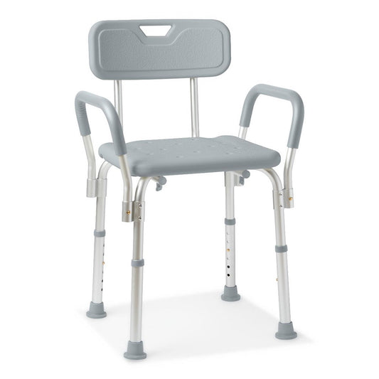 Medline Shower Chair with Arms and Back, 350 lb, Gray, Aluminum