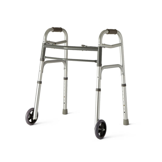Medline Youth Two-Button Folding Walkers with 5" Wheels, 300 lb.