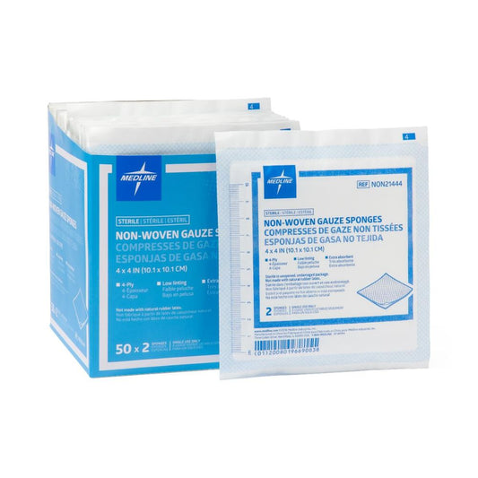 Medline Sterile Non-Woven Gauze Sponges, 4-Ply, 4"x4"