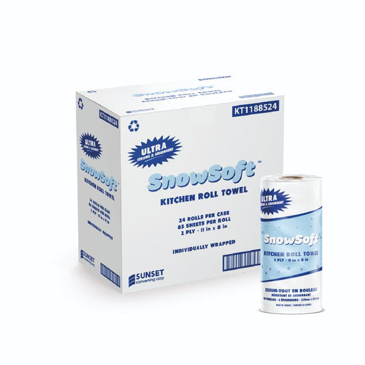 SnowSoft Jumbo Roll Tissue, 85 Sheets, 2 Ply, 8" x 11" - Case of 24 Rolls