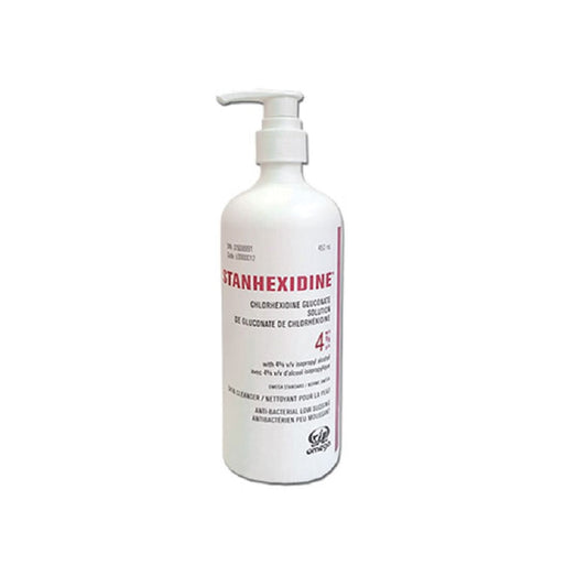 A Stanhexidine® 4% w/v Chlorhexidine Gluconate Solution on white background