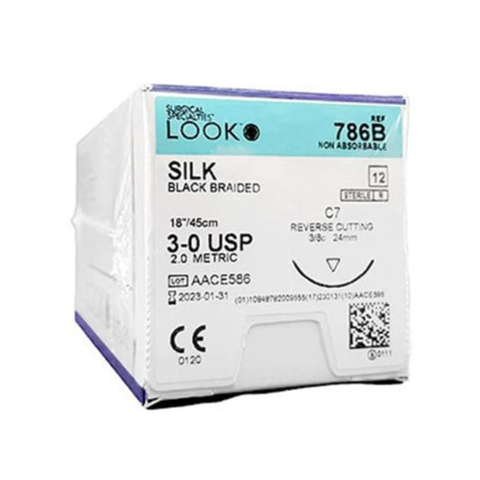 Look Braided Non-Absorbable Suture with Needle - Black Silk