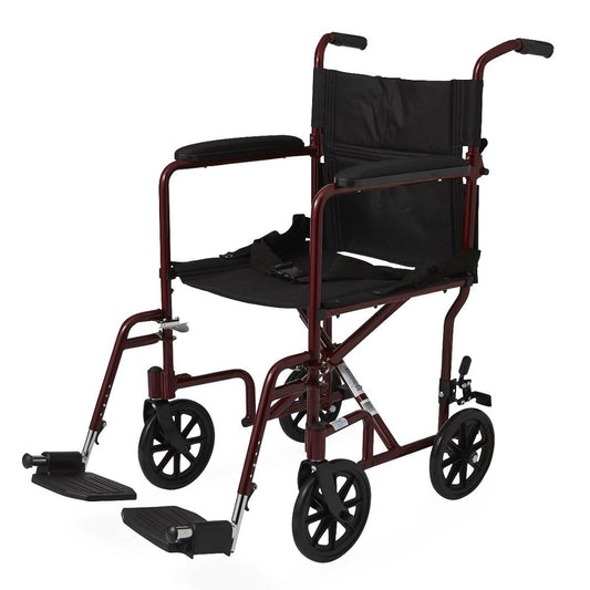 Medline Basic Aluminum Transport Chair with 8" Wheels, 300 lb., Swing Away, Red