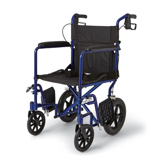 Medline Basic Aluminum Transport Chair with 12" wheels, Blue