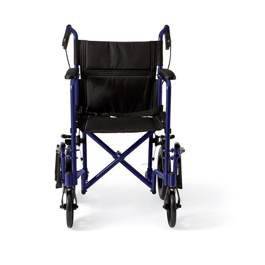 Medline Basic Aluminum Transport Chair with 12" wheels, Blue