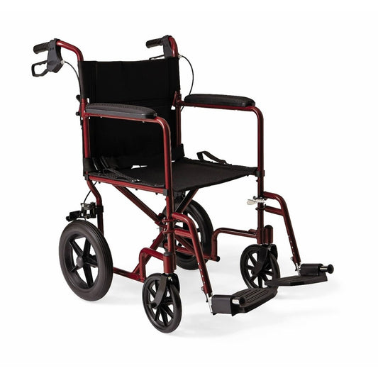 Medline Basic Aluminum Transport Chair with 12 inch wheels, Red