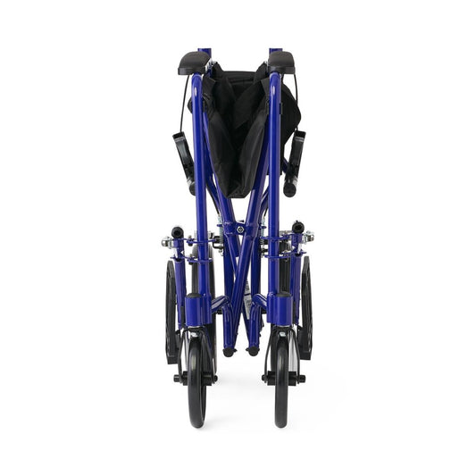 Medline Basic Aluminum Transport Chair with 12" Wheels, Full-Length Arms, Swing-Away Footrests, Blue