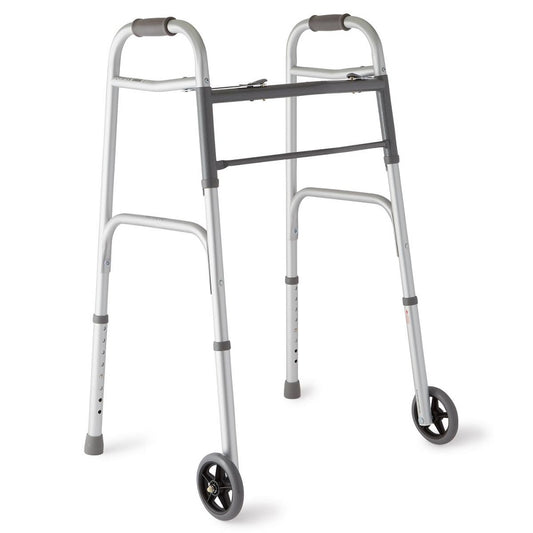 Medline 2-Button Folding Walker with 5" Wheels