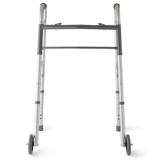 Medline 2-Button Folding Walker with 5" Wheels