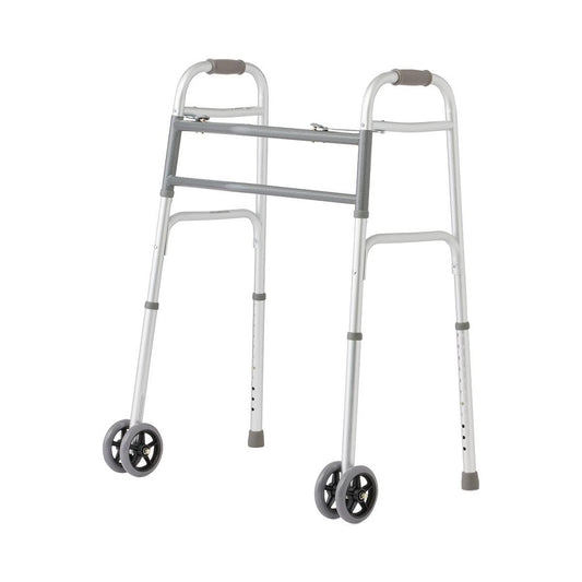 Medline Adult Bariatric Folding Walker, 2 Button, 500 lb. Capacity, Extra Wide, 5" Wheels