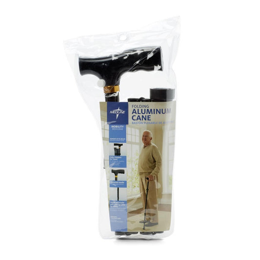 Medline Aluminum Folding T-Handle Cane, Black, E0100