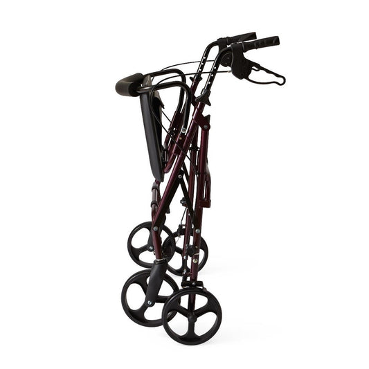 Medline Lightweight Aluminium Bariatric Burgundy Rollator with 8" Wheels, 400 lb Weight Capacity