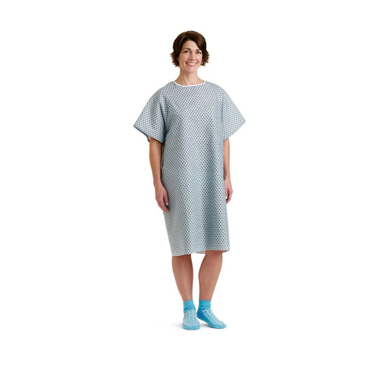 Traditional Patient Gown with Straight Back, Ties, Star Print - Case of 12