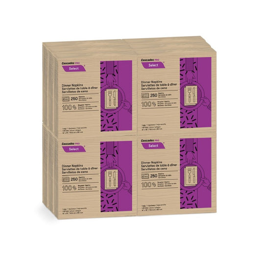 Cascades Pro Select™ 1/8 Fold Dinner Napkins, 1 Ply, 15.5" x 16", N055