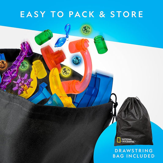 Glow-in-the-Dark Marble Run, 150-Piece, with 30 Glass Marbles & Storage Bag