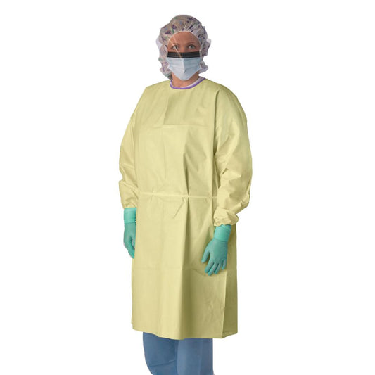 AAMI Level 3 Isolation Gown with Elastic Wrists, Premium, Yellow, Size XL/Universal- Case of 100
