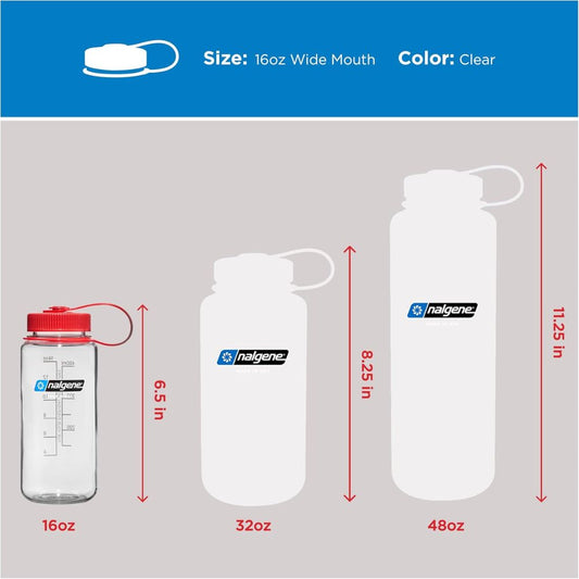 Nalgene Clear w/Red Cap, Sustain, Wide Mouth Water Bottle, 16 oz.