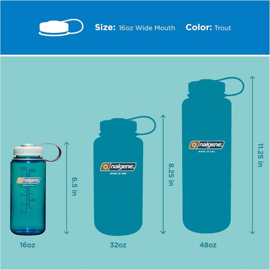Nalgene Trout Green Sustain, Wide Mouth Water Bottle, 16 oz.