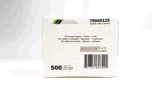 Premier Essential® Beverage Napkin, White, 9.06" X 9.06", 1 Ply, 500/Pack, 8 Packs/Case