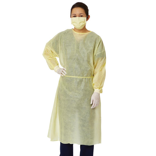 Medline Cover Gown with Side and Neck Ties, Yellow - Case of 100