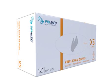 PRIMED® Clear Vinyl Exam Glove, Powder-Free, Clear