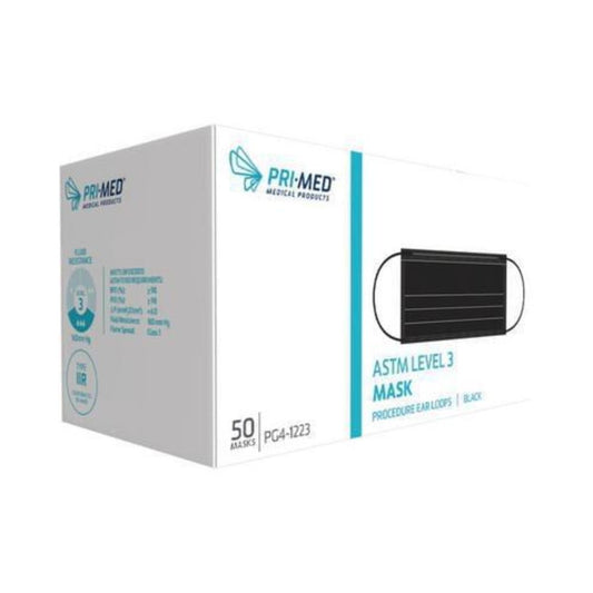 PRIMED Level 3 Procedure Earloop Face Mask, 4-Ply With Filter - Black