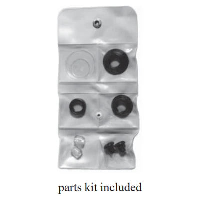 Parts kit with screws and washers in a clear plastic bag on a white background