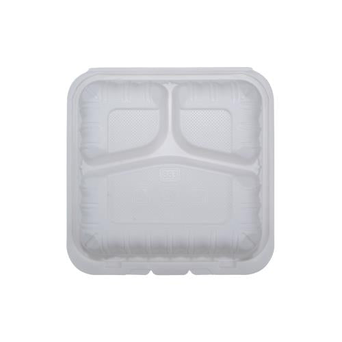 Premier Essential MFPP Hinged Container, 8" X 8", 3 Compartment, White, 150/Case