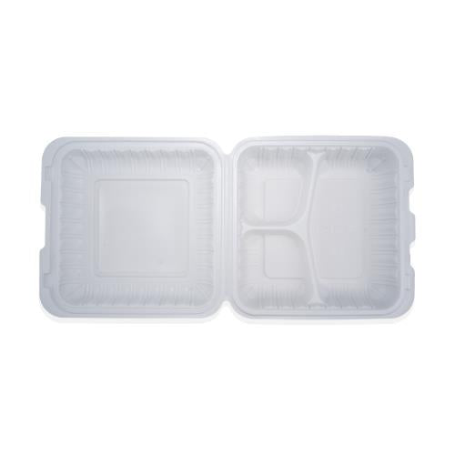 Premier Essential MFPP Hinged Container, 9" X 9", 3 Compartment, White, 150/Case
