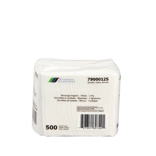 Premier Essential® Beverage Napkin, White, 9.06" X 9.06", 1 Ply, 500/Pack, 8 Packs/Case