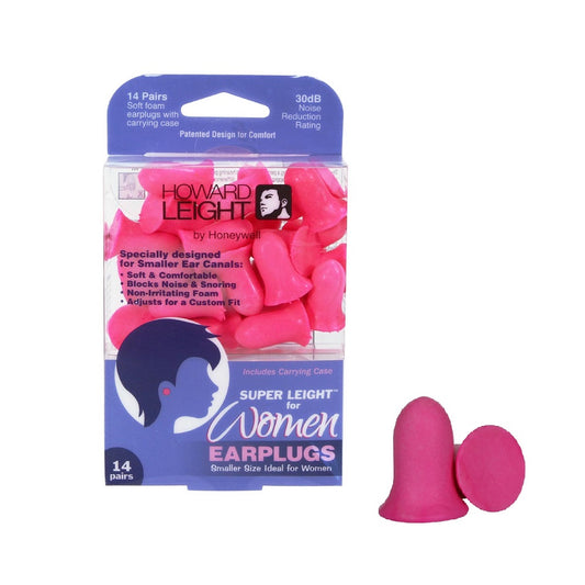 Howard Leight by Honeywell Super Leight for Women pre-shaped foam earplugs - 14 pair with carrying case - R-01757
