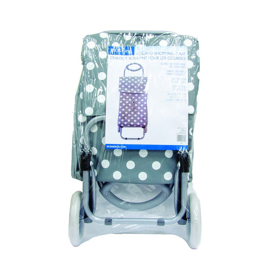 Rolling Shopping Cart - Grey with White Polka Dots