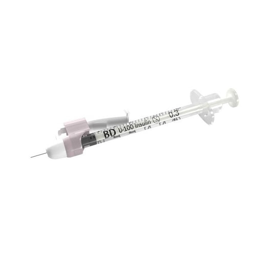 SafetyGlide™ Insulin Syringe with Permanently Attached Needle, 3/10mL, 29GA OD, 1/2"