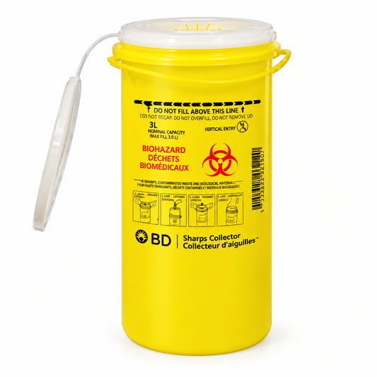 BD Sharps Collector, Nestable, Vertical Entry, 3L, Yellow Base, 300450