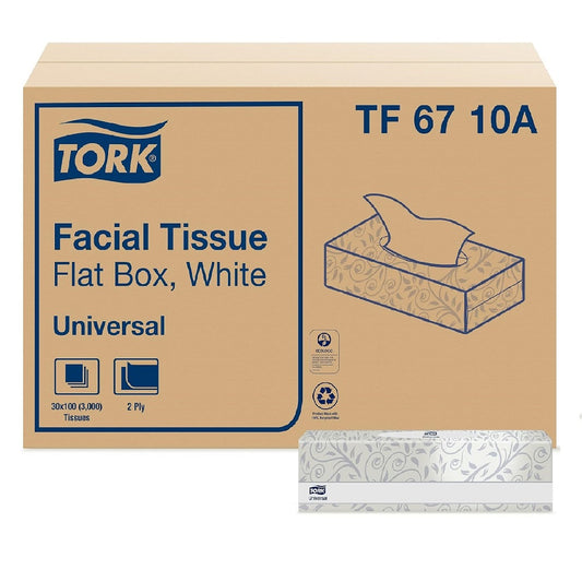 Tork Universal Facial Tissue Flat Box 2 Ply White, L 8.2 x W 7.9, TF6710A