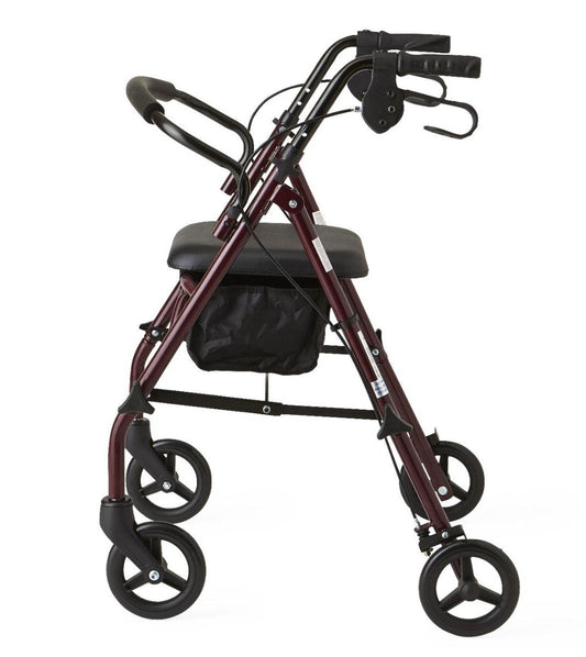 Medline Basic Steel Rollator with 6" Wheels, Burgundy, Knockdown