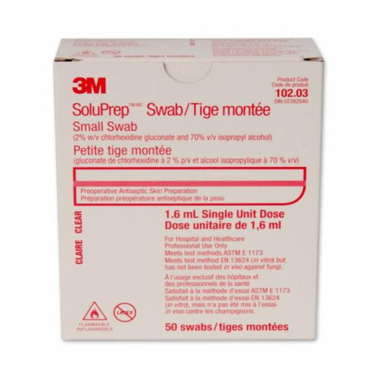 3M 10203 Soluprep Small Swaps,2%CHG/70%IPA, Box of 50