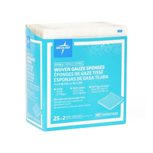 Woven Sterile Gauze Sponges, 4" x 4", 12-Ply - Box of 25/Pack