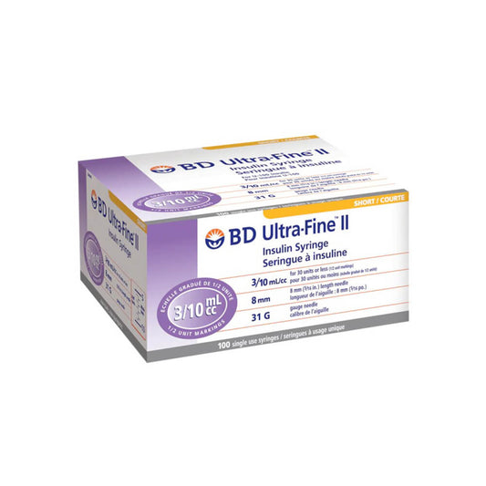 BD Ultra Fine Insulin Syringes 3/10ml 8mm x 31G, 320440 - Box of 100