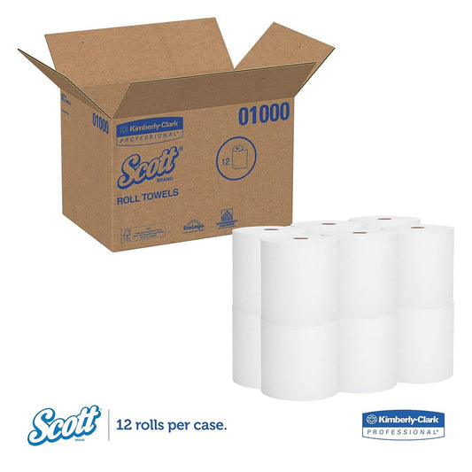 Scott® Universal High Capacity Hard Roll Towel, White, 1 Ply, 8.0" x 1000' Roll, 12 Rolls/Case, 01000