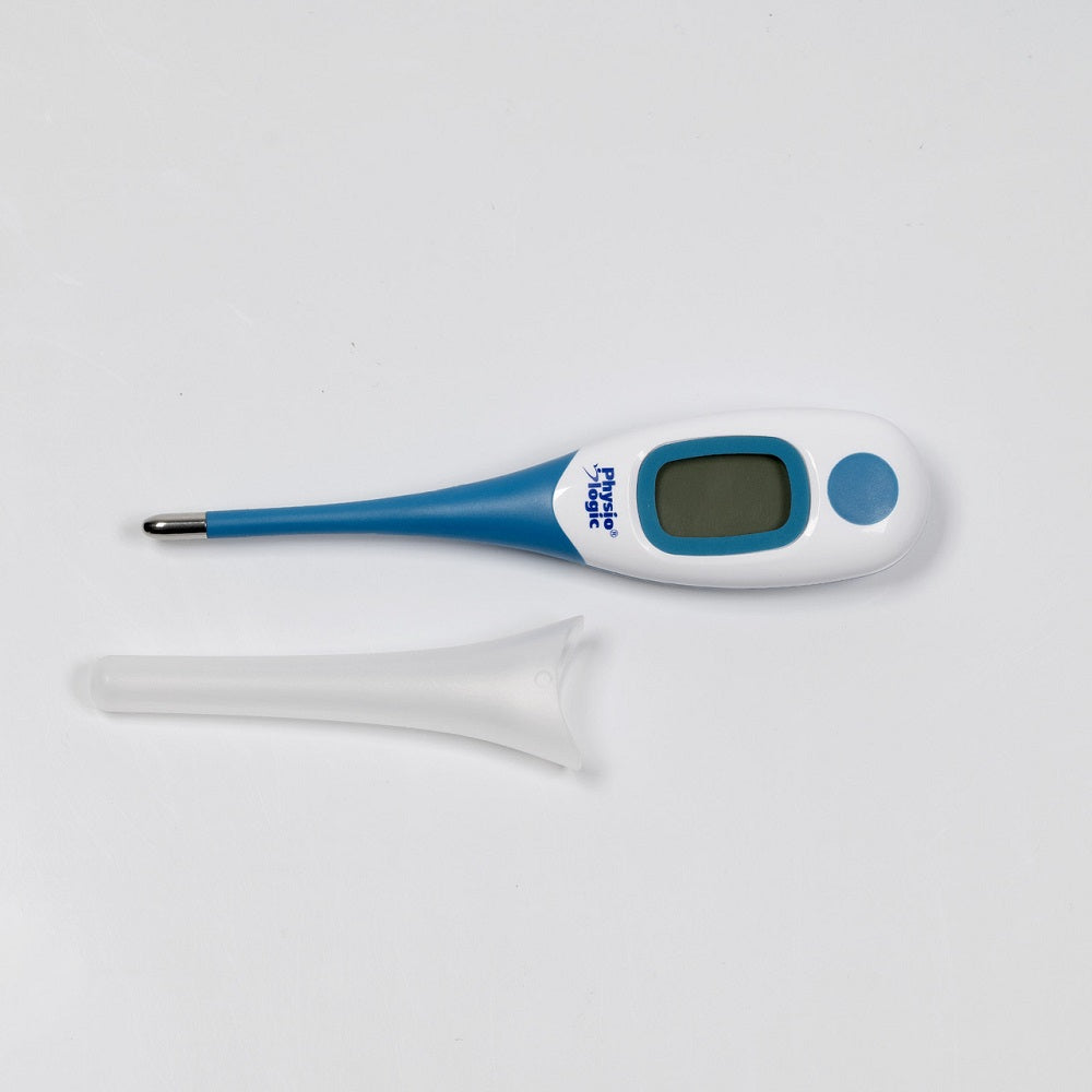 Physio Logic AccuflexPro+ 5 second Digital Thermometer placed on a surface with a cover