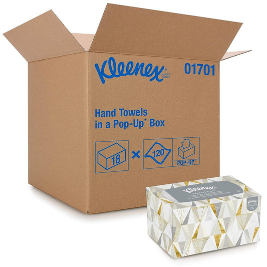 Kleenex® Folded Towel Pop-Up Box, White, 18 Boxes, 120 Towels, 01701