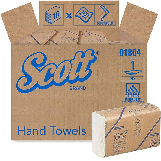 Scott® Essential Folded Towel, White, 9.2" x 9.4", 16 Packs/Case, 01804