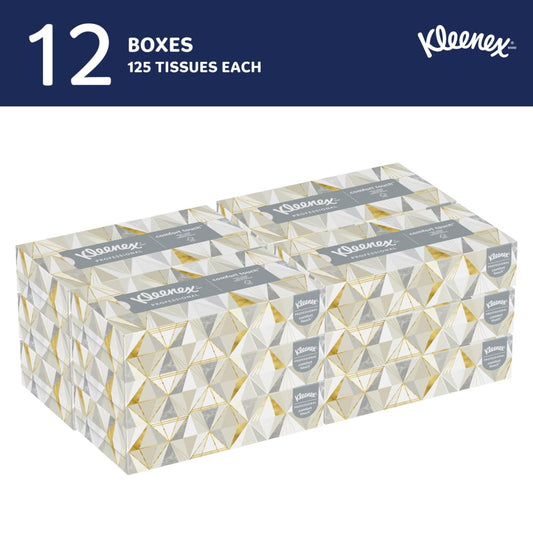 Kleenex® Facial Tissue Flat Box, 2-Ply, White, 12 Boxes, 125 Sheets, 03076