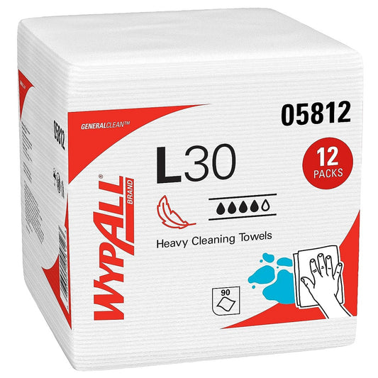 WypAll® L30 Towel 1/4 Fold, White, 12 Packs, 90 Sheets, 05812